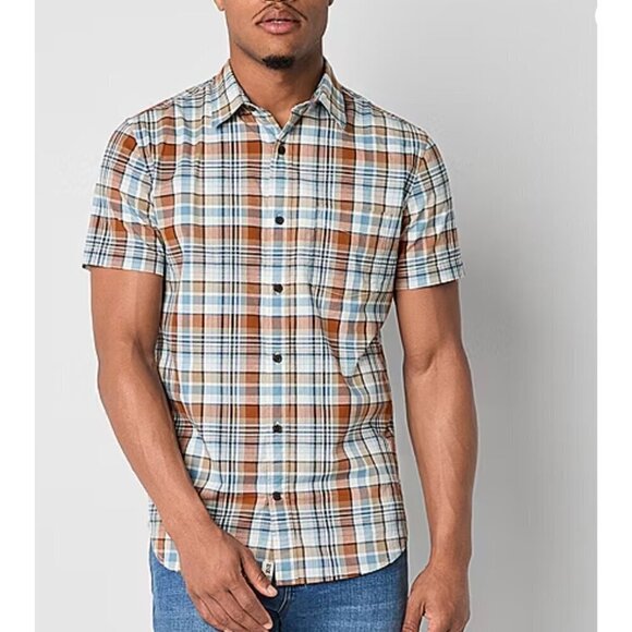 Original Penguin Men's Xl White Blue Orange Short Sleeve Button Down Shirt - Picture 1 of 13